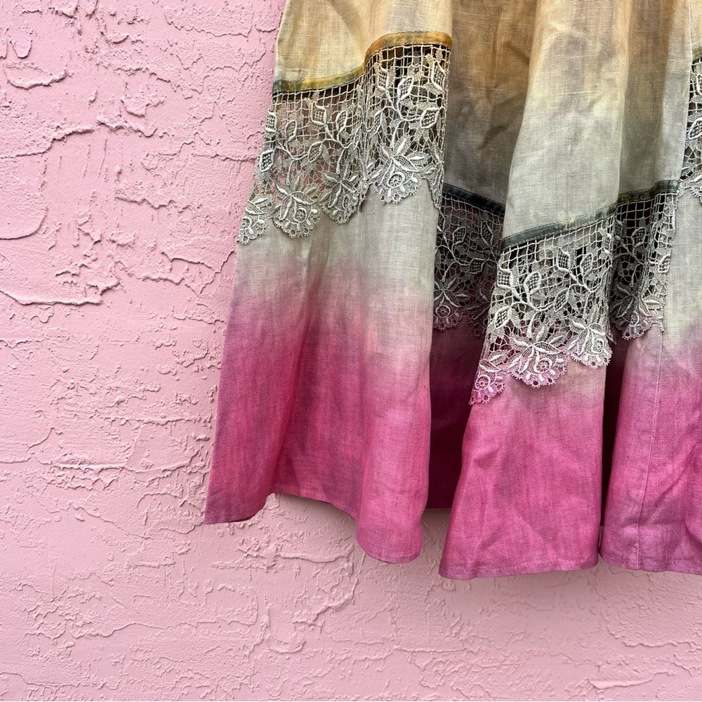Cache Ombré Tie Dye Linen Skirt Vintage Size M Oversized 80s - Picture 6 of 8